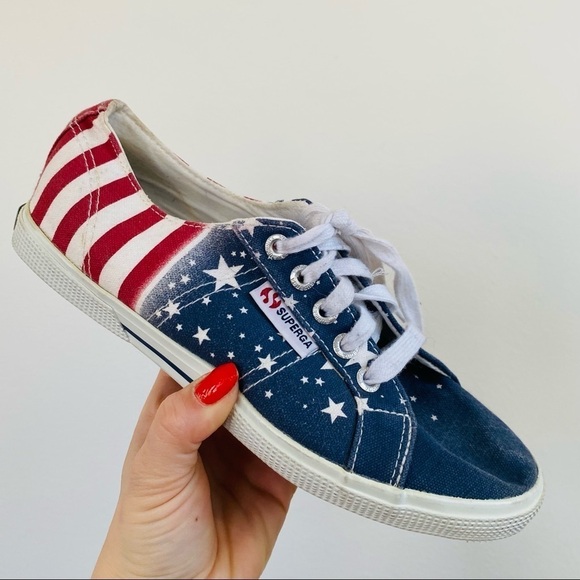Superga Red & Blue USA Flag Low Top Sneakers Star Spangled Banner Lace up - Picture 1 of 8